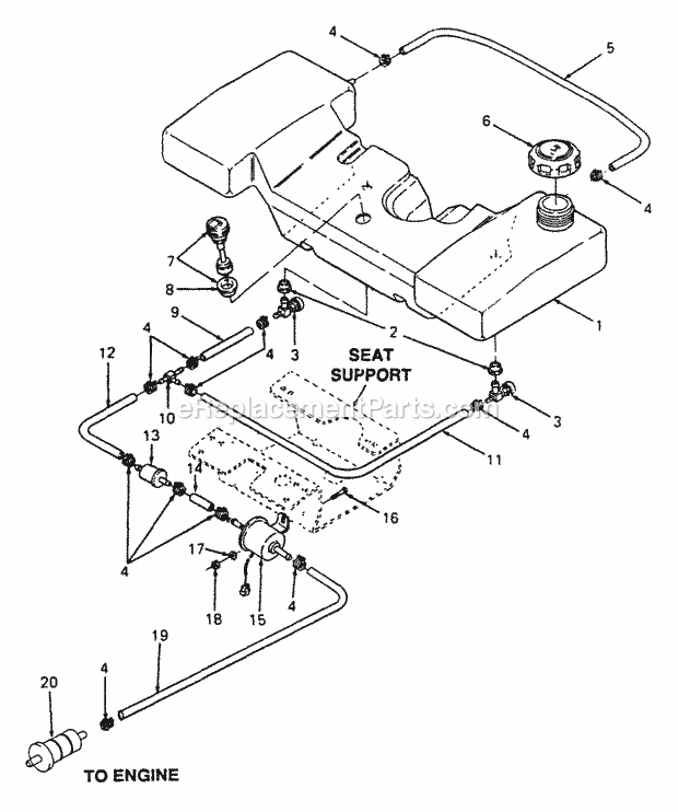 Fuel Tank Diagram and Parts List for 2086 880001-899000 Cub Cadet Lawn Tractor